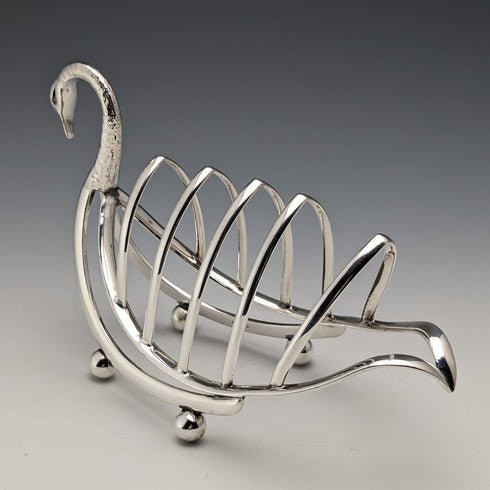 British Vintage Silver Plated Swan Toast Rack
